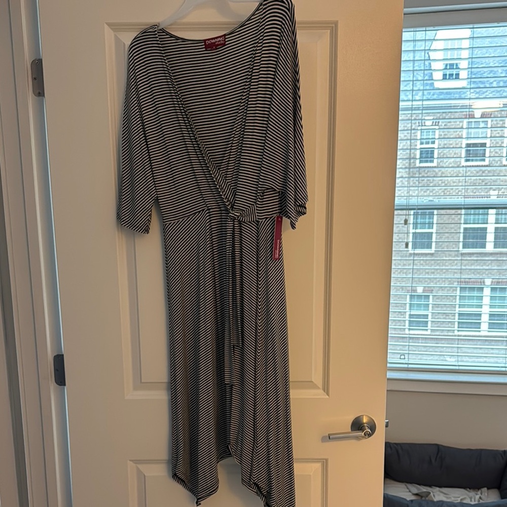Maxi Black and White Wrap Dress with 3/4 Dolman Sleeves